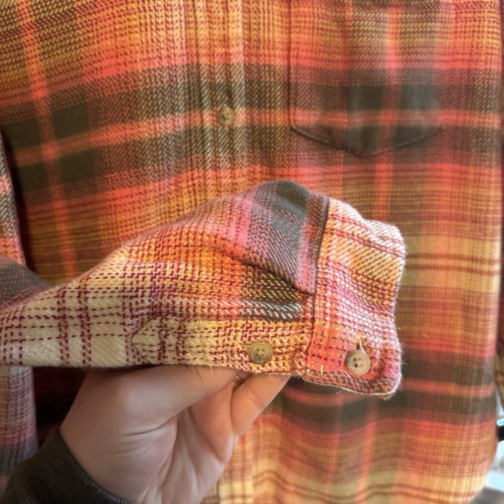 American Eagle Women's Long Sleeve Flannel Shirt Size Small Orange - Picture 3 of 9